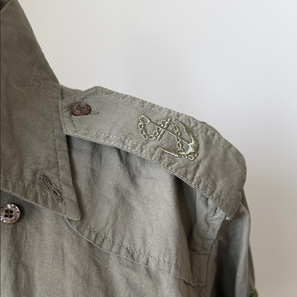 Unisex Military Style Olive Button Down Shirt - Picture 3 of 7